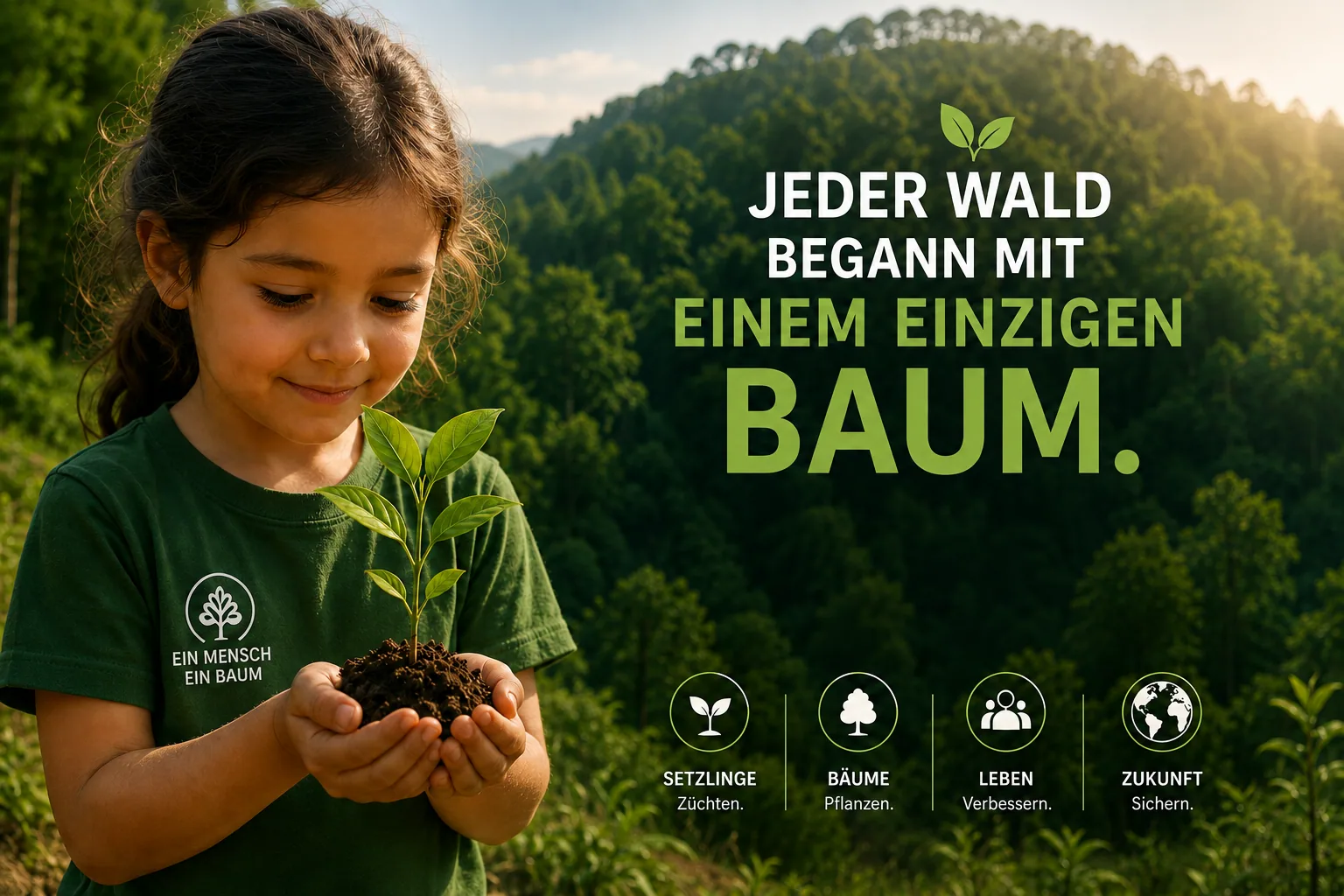 Ein Kind hält einen jungen Setzling – Projekt Unterstützung